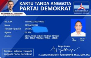 Keluar dari PDI Perjuangan , Bakal Calon Bupati Tebo Afriansyah Berlabuh di Partai Demokrat