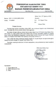 Pj Kades Mekar Sari, Kecamatan Rimbo Ulu Bakal Diganti, BPD Surati Pj Bupati Tebo