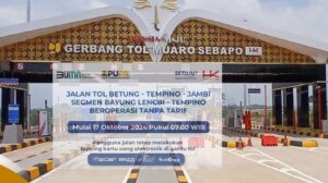 Catat !! Mulai Hari Ini, Jalan Tol Betung – Tempino Tanpa Tarif, Begini Ketentuannya