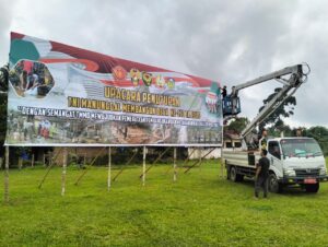 H-1 Jelang Penutupan, Satgas TMMD Ke-123 Kodim 0416/Bute Pasang Baleho Raksasa