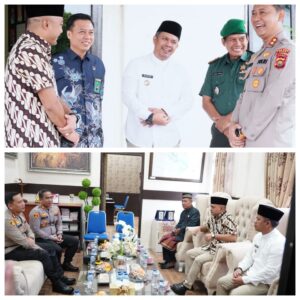 Bupati Tebo Agus Rubiyanto didampingi Wakil Bupati Tebo Nazar Efendi menyambut Kapolres Baru AKBP Triyanto, S.I.K.,S.H, M.H