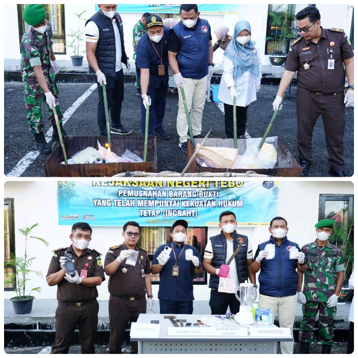 Kejari Tebo, Polres Tebo dan Pengadilan Negeri Tebo Musnahkan Barang Bukti 23 Perkara, Termasuk Sabu dan Sajam